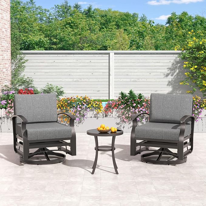 Kullavik Aluminum Patio Furniture Set,7 Piece Modern Metal Outdoor Patio Furniture w/5.1'' Thick Cushion and Swivel Chairs,Patio Conversation Sets for Porch,Deck,Grey