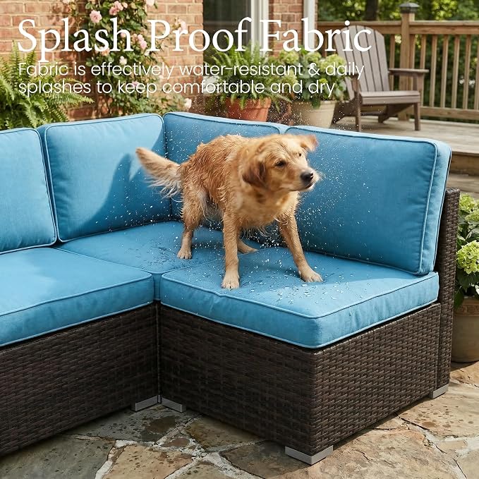LayinSun 8 Pieces Outdoor Patio Furniture Set with 44" Fire Pit Table Rattan Sectional Sofa Conversation Sets