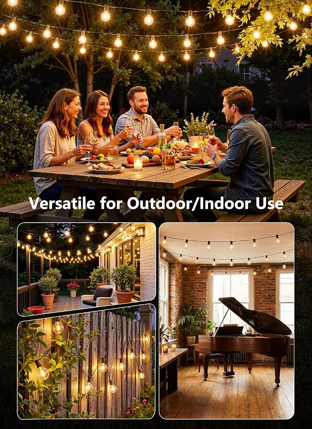 Brightown Outdoor String Lights, 55FT 17 G40 Bulbs Shatterproof Patio Lights, Waterproof Dimmable Hanging Connectable Globe LED Outdoor Lights for Backyard, Bistro, Porch, Deck, Balcony