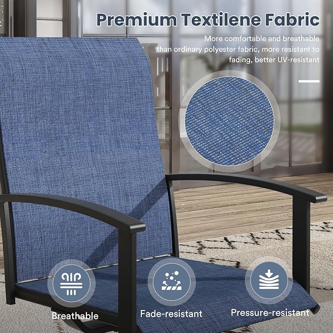 VICLLAX Outdoor Table and Chairs Set of 6, Metal Patio Dining Set-53 Round Dining Table and 6 Swivel Chairs for Deck, Lawn and Garden, Black Table and Blue Chairs