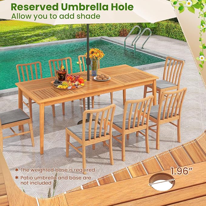 Tangkula 8-Person Outdoor Acacia Wood Dining Table, 79" x 35" Rectangular DiningTable with 1.96" Umbrella Hole, Outdoor Patio Table for Deck, Garden, Poolside and Backyard, Natural