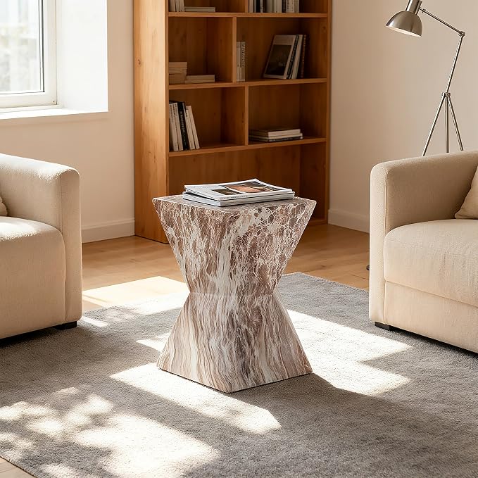 12.4" Cement End Tables for Patio,Marble | Faux Terrazzo Modern Small Squre Side Accent Table,Tree Stump Garden Stool Drum Indoor and Outdoor