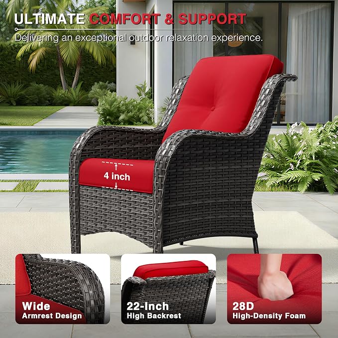 Joyside 8 Piece Wicker Patio Furniture Set, Rattan Patio Chairs with High Back, Deep Seating, Wide Armrest, Thickened Cushions, Outdoor Furniture for Deck, Porch Use