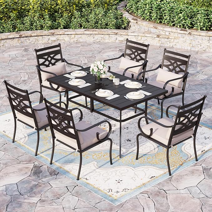 Sophia & William Patio Dining Set, Steel, Black | Umbrella Hole, E-Coated, Cushions Included, For Patio, Garden and Yard