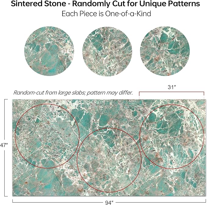 ZL ZELing Round Sintered Stone Table Top 39.3",Replacement Table Top for Indoor & Outdoor - Heat/Scratch Resistant Waterproof Ceramic DIY Desktop, Patio/Balcony/Bistro/Café & Dining Room (Green)
