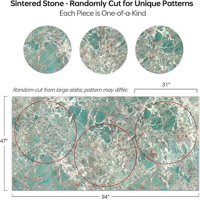 ZL ZELing Round Sintered Stone Table Top 35",Replacement Table Top for Indoor & Outdoor - Heat/Scratch Resistant Waterproof Ceramic DIY Desktop, Patio/Balcony/Bistro/Café & Dining Room (Green)