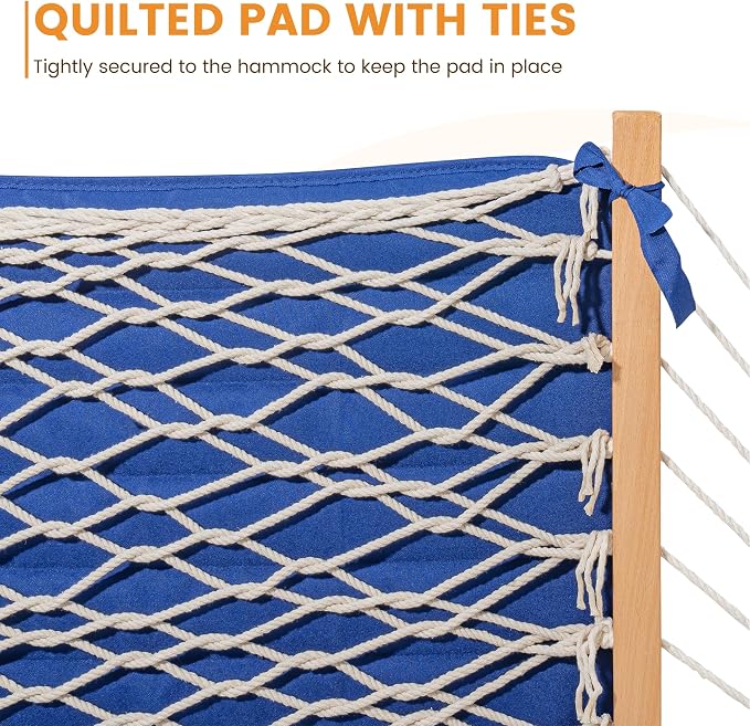 Lazy Daze Hammocks Rope Hammock with Pad, Spreader Bar, Carabiners, Tree Straps, Chains for Outside Patio- Max 450 Lbs, Blue