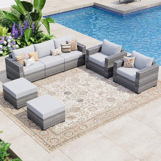 WACASA 5 Piece Patio Furniture Set with Cushions, Outdoor Rattan Sectional Sofa Conversation Set with Washable Covers, Garden & Poolside All-Weather Patio Couch Set