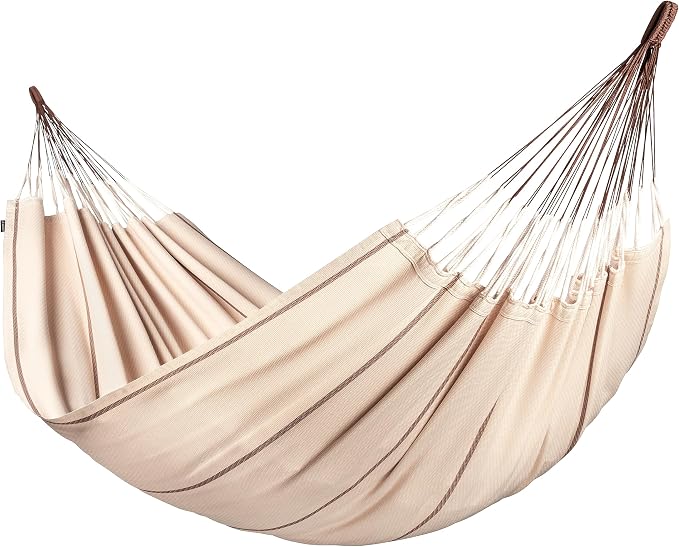 LA SIESTA Modesta Organic Cotton Hammock - Indoor Outdoor, Bedroom Backyard Porch Patio Tree - Extra Large Fabric Bed, 2 Person - Max 440 Lbs, King, Nougat