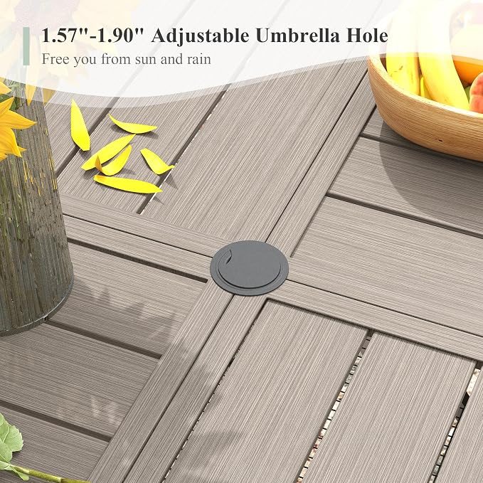 Patio Dining Set for 10, Round 63.1" Patio Dining Table and Stackable Outdoor Dining Chairs Outdoor Furniture for Backyard Porch Deck, Spliced Grey Table and Grey Chairs