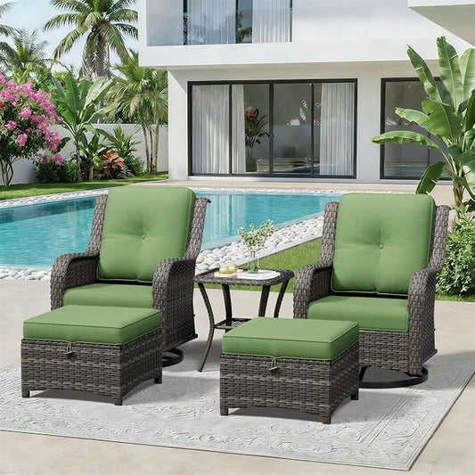 5 Piece Outdoor Wicker Patio Furniture Set, Outdoor Swivel Rocker Patio Chairs Set with Thickened Olefin Cushions, High Back and Deep Seating, Hand-Woven PE Rattan for Porch, Deck