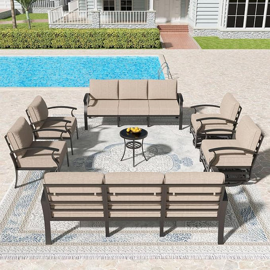 Kullavik Aluminum Patio Furniture Set,7 Piece Modern Metal Outdoor Patio Furniture w/5.1'' Thick Cushion and Swivel Chairs,Patio Conversation Sets for Porch,Deck,Sand