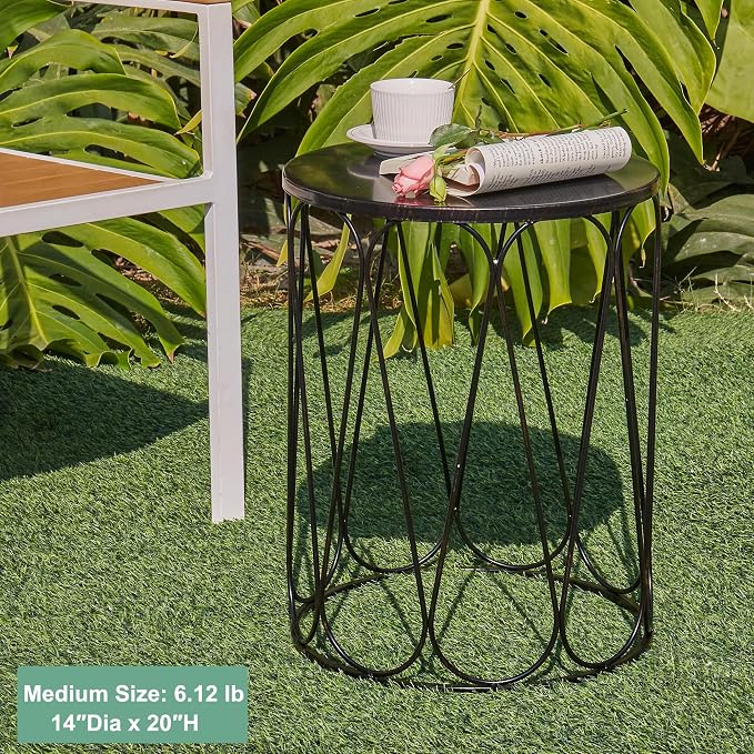 Y&M Set of 3 Metal Round Patio Side Tables, Multifunctional Coffee Table End Table for Indoor & Outdoor Garden Stool Modern Design - Black with Bronze
