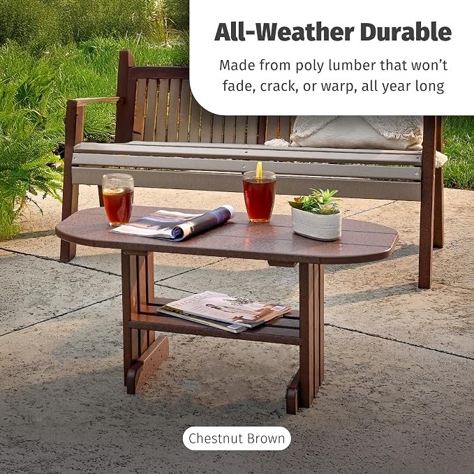 LuxCraft Poly Outdoor Coffee Table, Oval Patio Table with Shelf, Weather Resistant Low Tables for Adirondack Chairs & Outdoor Seating - Amish Made in USA (Cherrywood & Black)