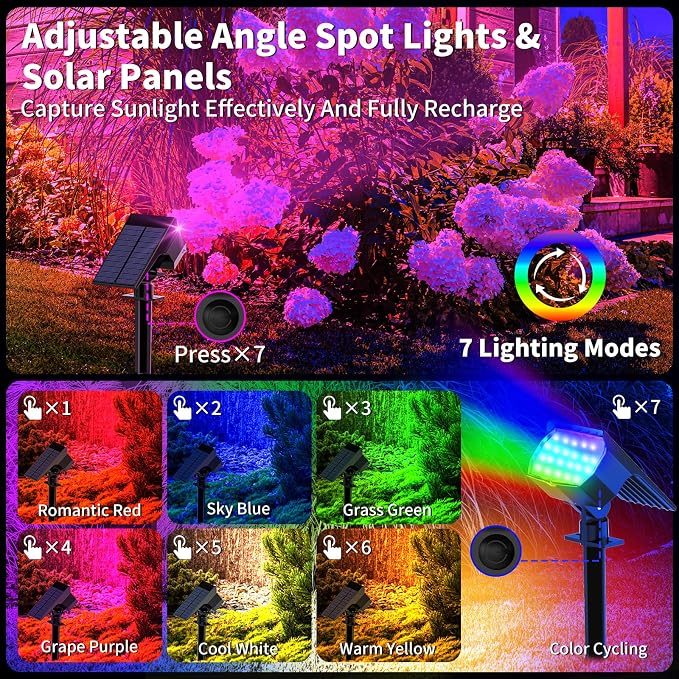 WENATY Solar Spot Lights Outdoor Color Changing 12 Pack Christmas Spotlight | 7 Mode, Solar Lights Outdoor Waterproof IP65, Solar Led Powered Flood Landscape Light for Outside Pathway Yard Garden Walkway