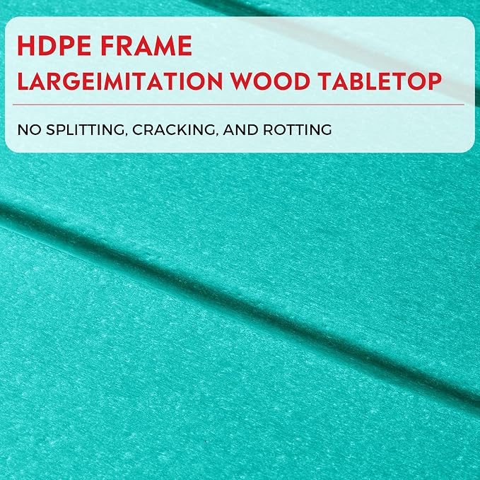 Costaelm Adirondack Outdoor Coffee Table, HDPE Drink Table Weather Resistant, Patio Porch Accent Balcony Table Outdoor End Table for Pool, Seaside, Backyard, Turquoise