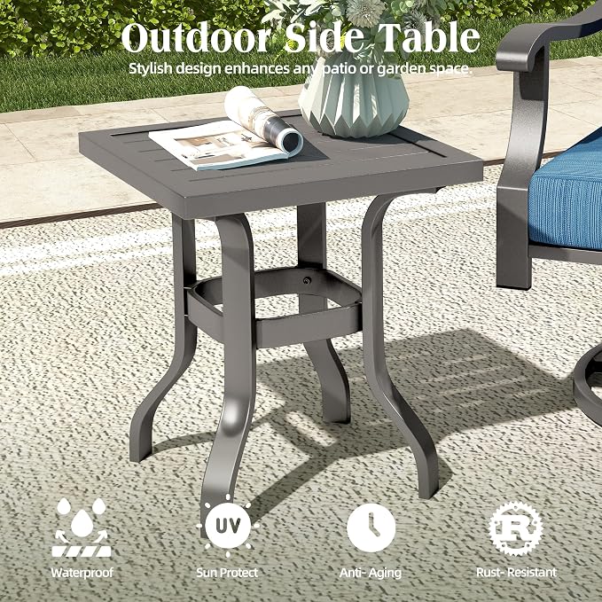 4 Piece Patio Furniture Set, Metal Outdoor Conversation Set w/3-Seat Sofa, 2 Rocking Swivel Chairs, Side Table, Patio Bistro Set w/5" Thickened Cushions for Backyard, Poolside, Blue