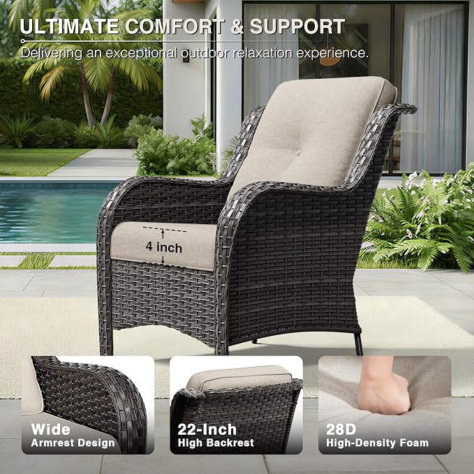 Joyside 6 Piece Wicker Patio Furniture Set, Rattan Patio Chairs with High Back, Deep Seating, Wide Armrest, Thickened Cushions, Outdoor Furniture for Deck, Porch Use