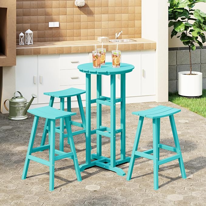 Costaelm Outdoor Bar Table, 42" Counter Height Round Patio Cocktail Bar Table, Patio Bar Table Bistro Dining Table Pub Table for Front Porch Deck, Backyard, Garden, Turquoise
