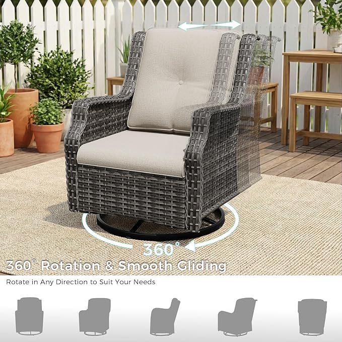 Outdoor Patio Furniture Set, 4 Piece Wicker Patio Furniture with Thick Cushions, Curved Armrest, Deep Seating, Outdoor Swivel Rocker Chairs for Porch, Deck, Balcony