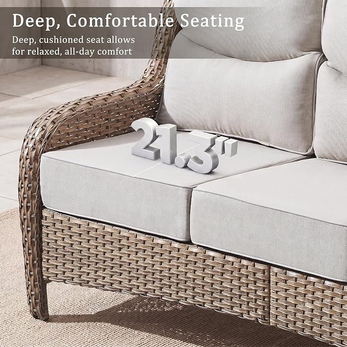 Luxury 6" Thick Cushion 9 Pieces Wicker Patio Furniture Set with High Back Swivel Rocker Chairs, Outdoor Conversation Set with Patio Couch for Deck Porch Yard and Poolside
