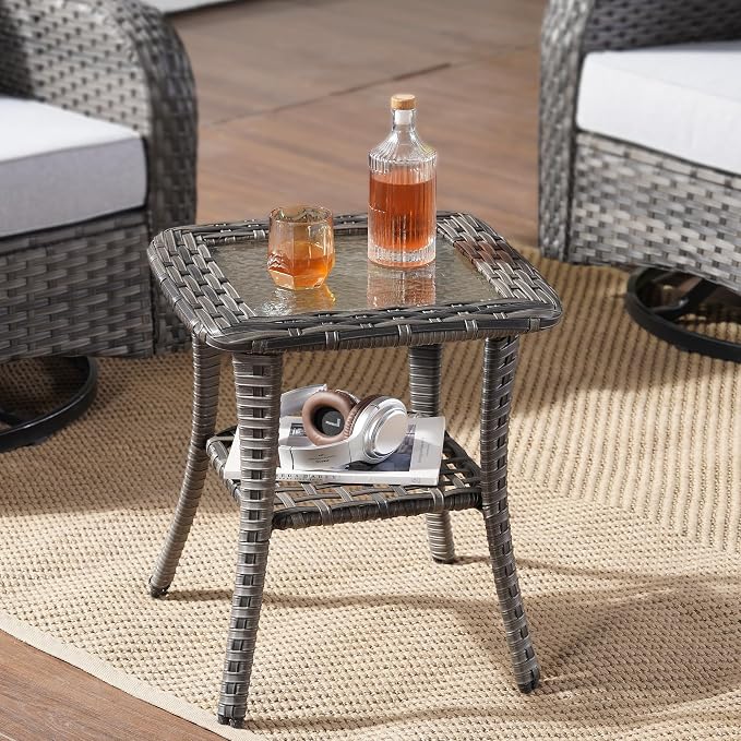 Wicker Rocking Chair Swivel Chairs - 3 Piece Rocker Glider Patio Chairs Set Rattan Rocking Chair for Outdoor Porch Deck Garden Backyard,Grey