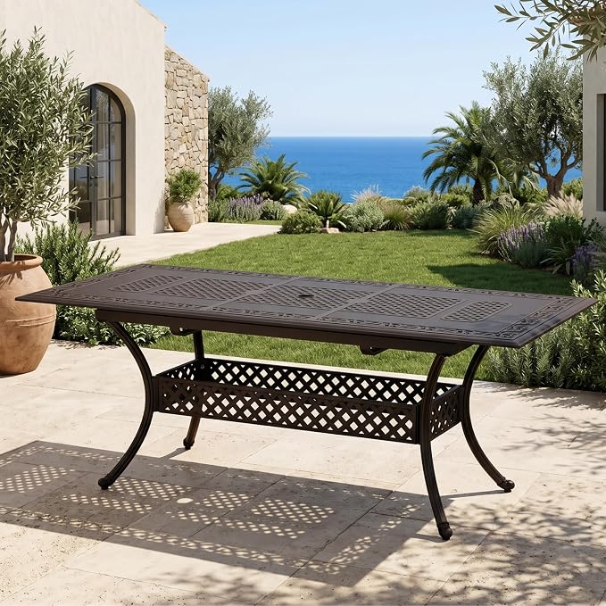 Sophia & William Extendable Outdoor Dining Table Cast Aluminium Patio Table 6-Person Rectangular with 2.1" Umbrella Hole for Porch Backyard, Bronze