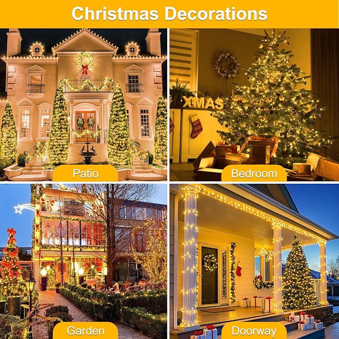 Extra Long 264Ft 800 LED Christmas Lights with Timer, Green Wire Fairy Starry String Lights Plug in, 8 Modes and Memory, forIndoor Outdoor Xmas Tree Wedding Party Decoration,Warm White