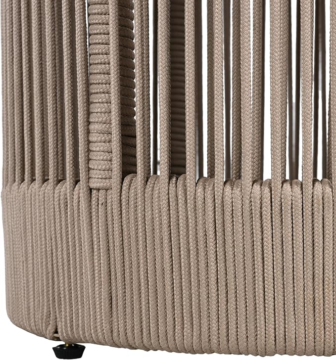Outdoor Side Table, Round Acacia Wood Top, Beige Rope