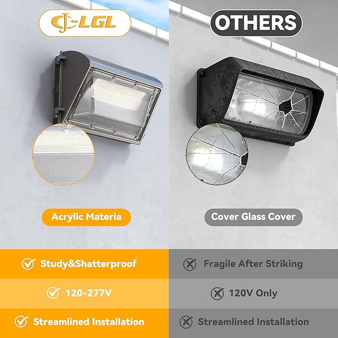 60W LED Wall Pack Light with Dusk to Dawn Photocell, 7800LM, 5000K | 100-277V, 0-10V Dimming, IP65 Waterproof Outdoor Wall Light Fixture, Commercial Exterior Lighting for Building, Parking Lot