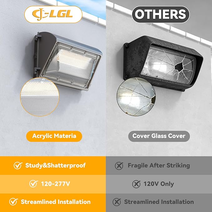 LED Wall Pack Light 60W 4 Pack with Dusk to Dawn Photocell, 5000K Daylight Wall Pack Led Exterior Light Repalces 600W HPS/HID Light, IP65 Waterproof for Stadium, Yard, Buildings, Parking Lots | 100-277V, 0-10V Dimming, 5000K, IP65 Outdoor Wall Light Fi...