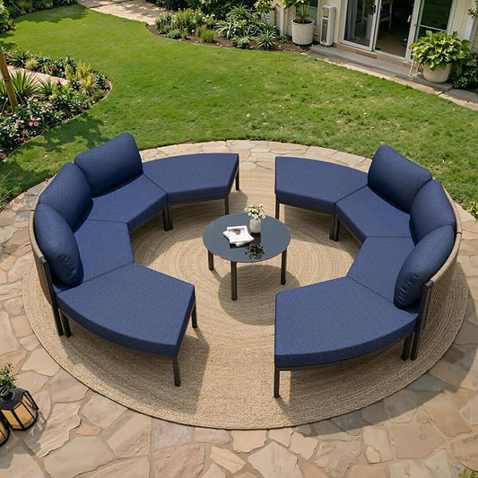 Crestlive Curved Patio Furniture Set, Modular Half Moon 8-Seater Sofa with Round Coffee Table, Aluminum Outdoor Sectional with 4.3" Cushions, All-Weather Couch for Backyard, Deck, Porch, Poolside