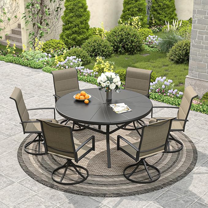 VICLLAX Round Patio Dining Table, 4-6 Person Aluminum Outdoor Dining Table with Umbrella Hole and Storage Shelf for Garden Lawn Deck, 47.2" Black