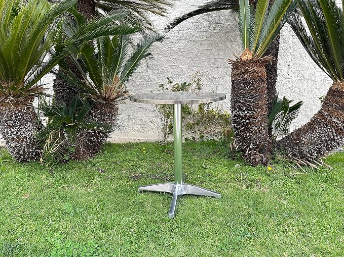 BTEXPERT Set of 2, Indoor Outdoor 23.75" Round Restaurant Table for Patio Stainless Steel Silver Aluminum Furniture with Base