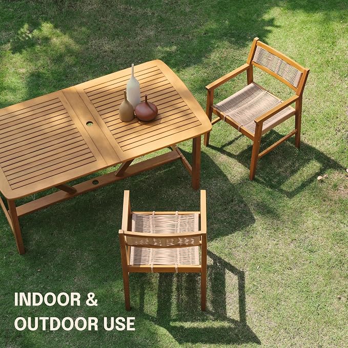 NTC Terra 6 Pieces Solid Wood Armchairs with Handwoven Rope Seat & Back, Indoor & Outdoor Dining Chairs for Patio Dining Sets, Modern Patio Chairs with Arms, Easy Assembly, Natural