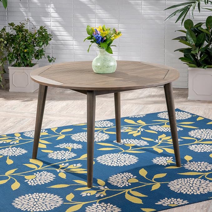 Christopher Knight Home Nick Outdoor Acacia Wood Round Dining Table, Gray Finish