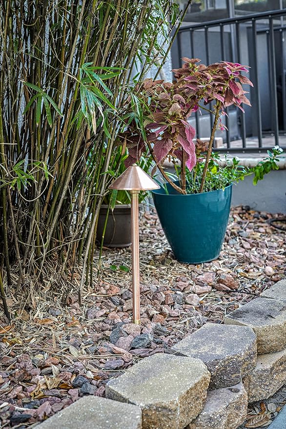 VOLT Conehead 12V Copper Path Light & 3W 2700K G4 LED Bulb | 12-Foot Diameter Illumination, 300 Lumens, Warm White Light, Low Voltage, Ideal for Pathway Walkway Garden Driveway or Patio