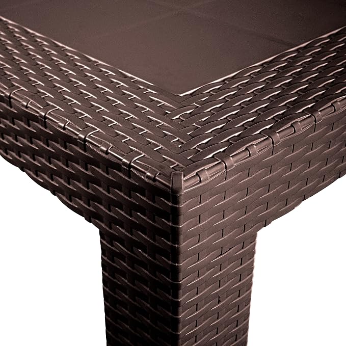 LeisureMod Mace Modern Weave Design Outdoor Patio Rectangle Dining Table (Brown)