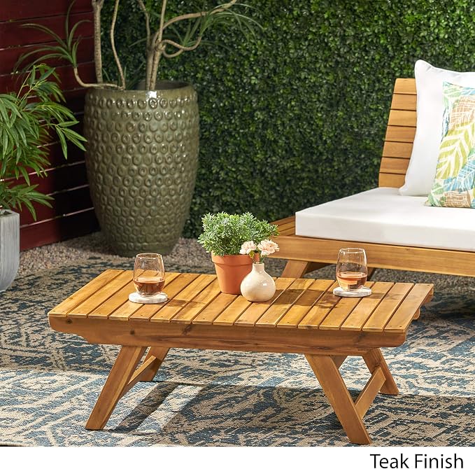 Great Deal Furniture Kailee Outdoor Wooden Coffee Table, Teak Finish (309176)