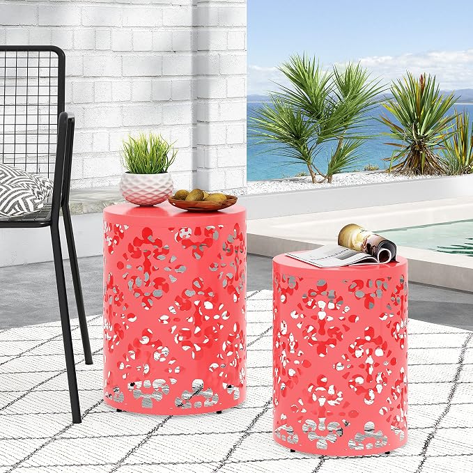 Christopher Knight Home Mathena Outdoor Side Tables - Dark Coral (Set of 2)