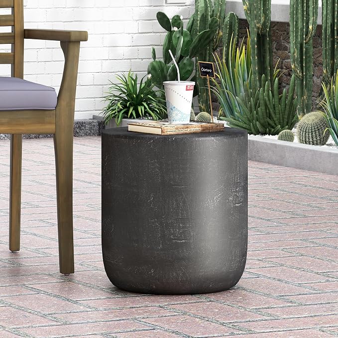 WILLIAMSPACE ø15.5 Concrete Side Table Black End Table for Outdoor, Modern Retro Small Drum Coffee Table, Durable End Table for Living Room, No Assembly, Magnesium Oxide, Matte Black