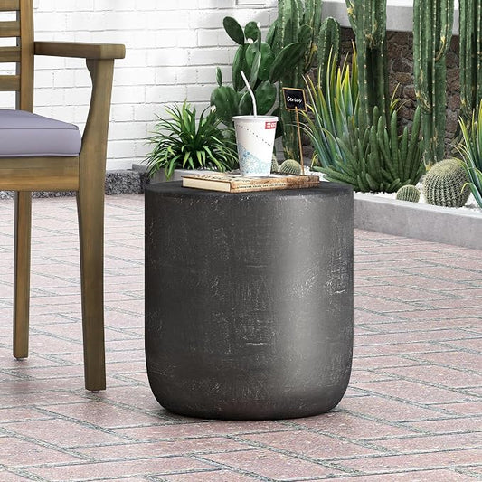 WILLIAMSPACE ø15.5 Concrete Side Table Black End Table for Outdoor, Modern Retro Small Drum Coffee Table, Durable End Table for Living Room, No Assembly, Magnesium Oxide, Matte Black