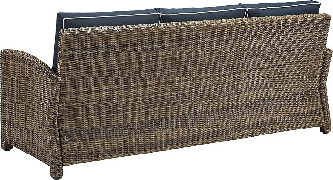 Crosley Furniture Bradenton 5-Piece Outdoor Sofa Patio Furniture Set, Wicker Conversation Sets for Porch, Brown with Navy Cushions