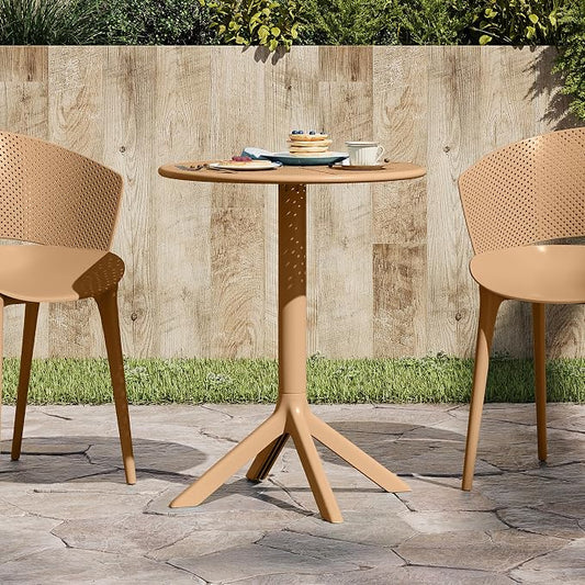 Christopher Knight Home Elshore Patio Bistro Table, Outdoor Plastic Round Table with Pedestal Base, Compact Bistro Table for Garden/Balcony/Poolside, Modern Coffee Table, Accent Table, Brown Yellow