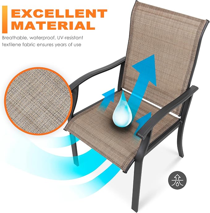 NUU GARDEN 7 Pieces Patio Dining Set, All-Weather Outdoor Furniture with 6 Textilene Dining Chairs and 61" Rectangle Metal Dining Table with Umbrella Hole for Patio Deck Garden, Black and Brown