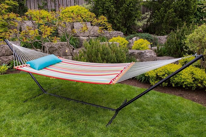 Vivere Quilted Polyester Fabric Double Hammock with Spreader Bars - 450 lb Capacity (Ciao)