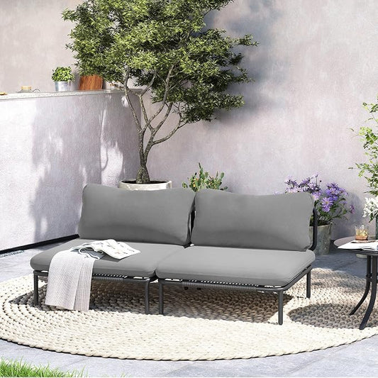 Crestlive Products Oversized Outdoor Couch, 2-Seater Modular Sectional Sofa with Cushions, Modern Patio Conversation Set for Backyard, Deck, Porch or Poolside