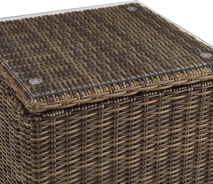 Crosley Furniture Bradenton All Weather Rattan Wicker Outdoor Side Table for Patio, Deck, Porch, Brown