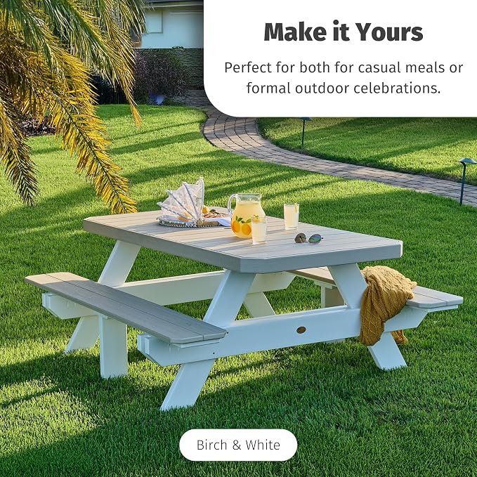 LuxCraft 6 Foot Poly Rectangular Picnic Table - Outdoor Furniture, Dining Height Table with Umbrella Hole, Seats 6 Adults, All Weather - Amish Made in USA (Antique Mahogany)