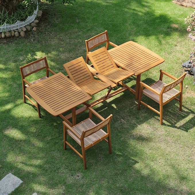 NTC Flexa Extendable Outdoor Dining Table, 63"–94.5" Solid Wood Patio Table for Patio Dining Sets with Umbrella Hole, Seats 6–10, Weather Resistant, Easy Assembly, Natural